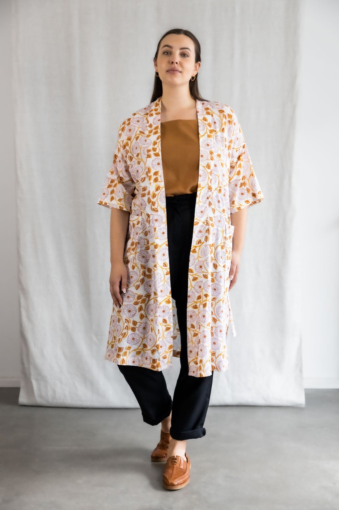 Organic Cotton Cardigan Rohana Blockprint Flowers from Jyoti - Fair Works