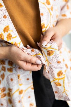 Organic Cotton Cardigan Rohana Blockprint Flowers from Jyoti - Fair Works