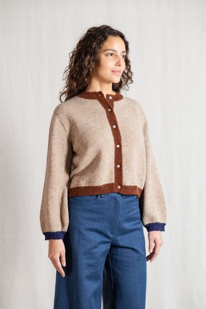 Baby alpaca knitted cardigan Sullana Colorblock Sand from Jyoti - Fair Works