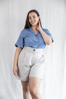 Organic Cotton Blouse Avani Satin Blue via Jyoti - Fair Works