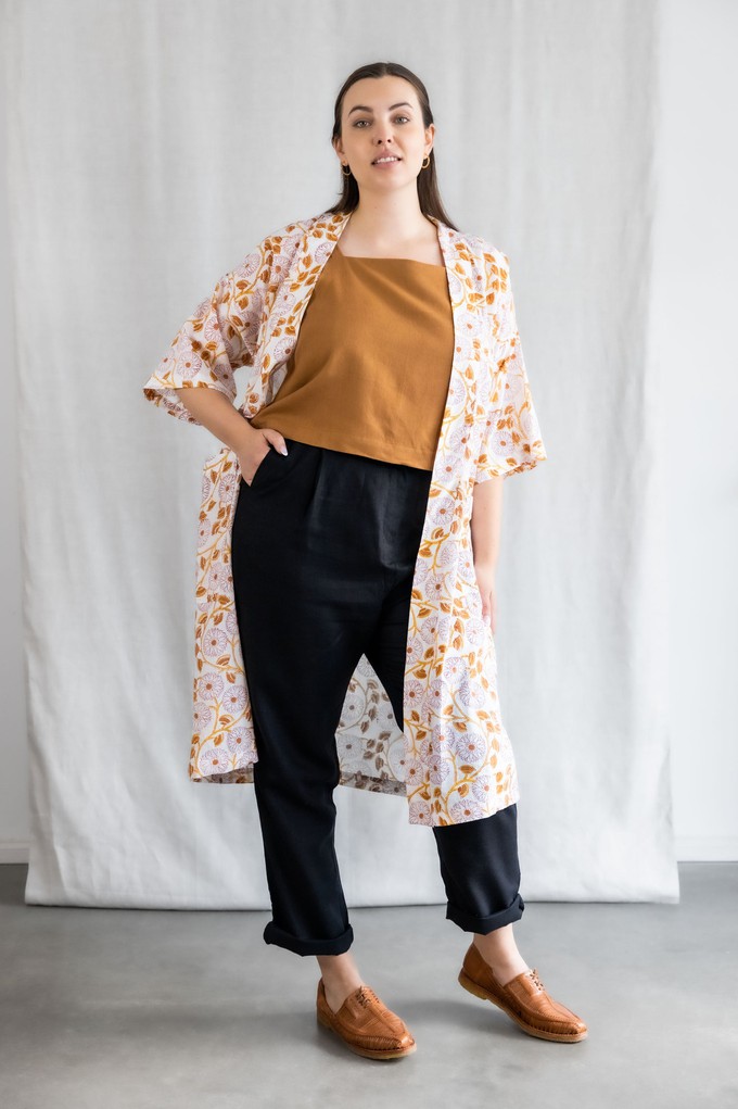 Organic Cotton Cardigan Rohana Blockprint Flowers from Jyoti - Fair Works