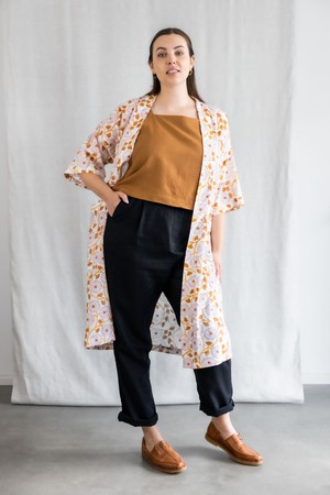 Organic Cotton Cardigan Rohana Blockprint Flowers from Jyoti - Fair Works