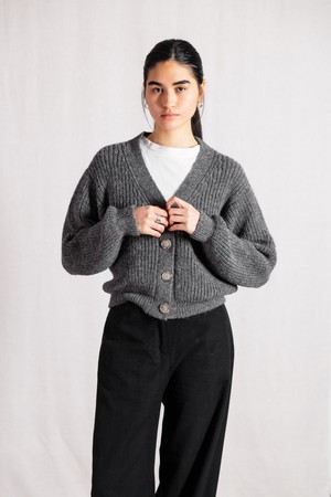Baby Alpaca Knit Cardigan Aipena Dark Grey from Jyoti - Fair Works