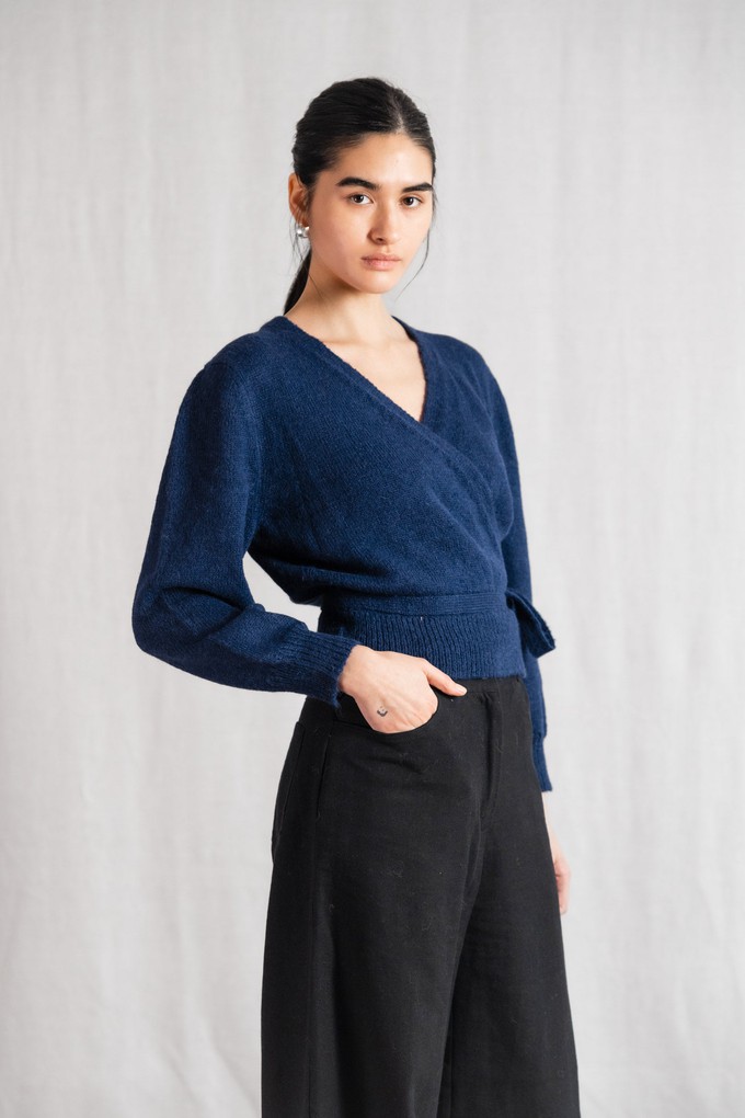 Baby alpaca wrap cardigan Abancay blue from Jyoti - Fair Works