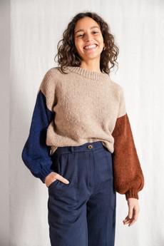 Baby-Alpaka Strickpullover Lupuna Colorblock Sand via Jyoti - Fair Works