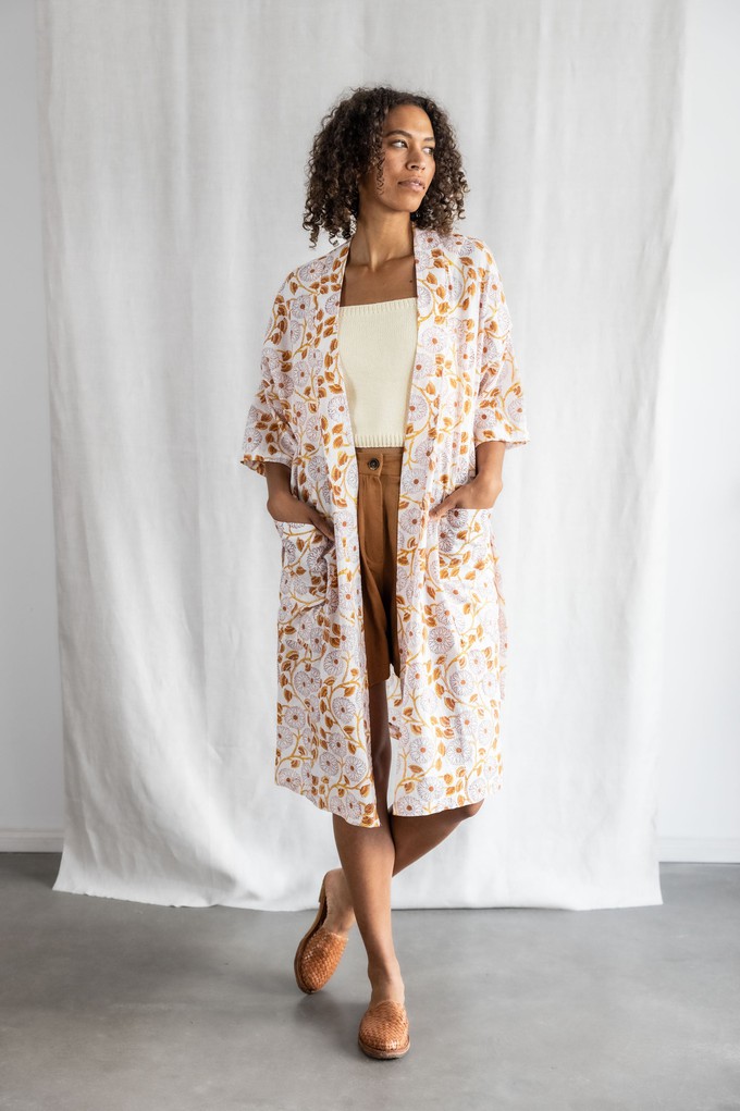 Organic Cotton Cardigan Rohana Blockprint Flowers from Jyoti - Fair Works