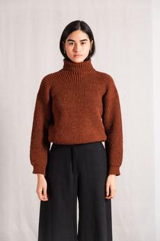 Baby-Alpaka Turtleneck Strickpullover Sabeti Kastanie via Jyoti - Fair Works