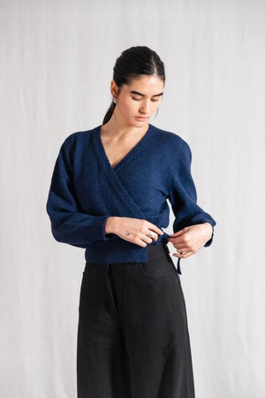 Baby alpaca wrap cardigan Abancay blue from Jyoti - Fair Works