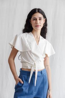 Organic Cotton Wrap Blouse Neeraj White via Jyoti - Fair Works