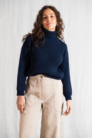 Baby-Alpaka Turtleneck Strickpullover Sabeti Blau from Jyoti - Fair Works