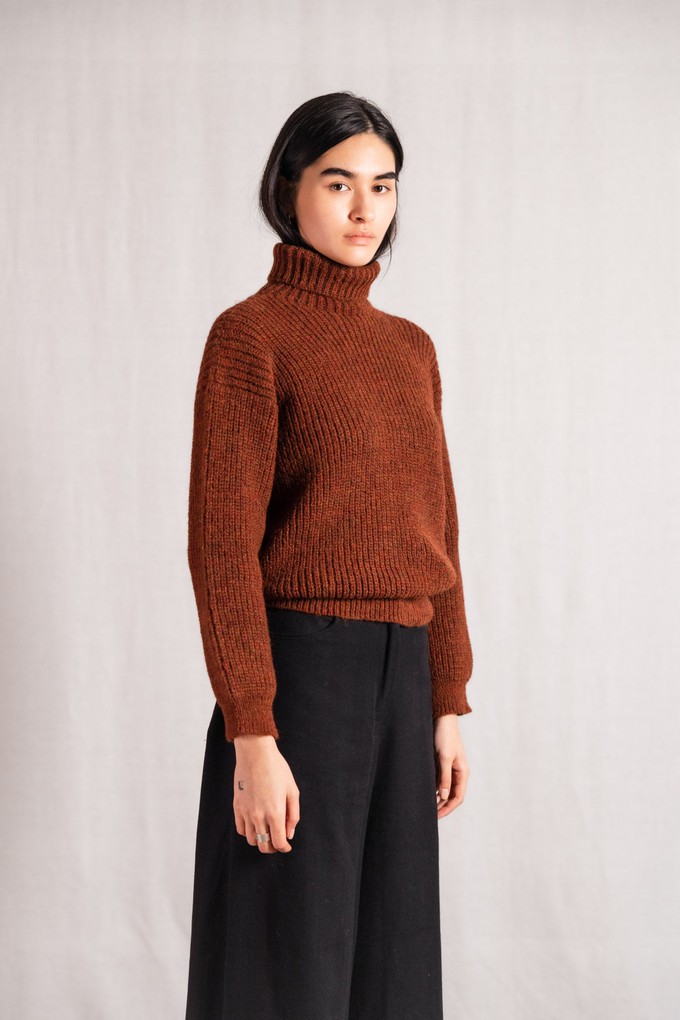 Baby Alpaca Turtleneck Knit Sweater Sabeti Chestnut from Jyoti - Fair Works