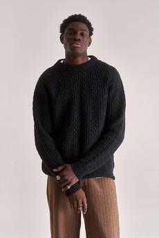 CABLE Lambs Wool Jumper - Dark Charcoal via KOMODO