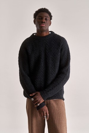 CABLE Lambs Wool Jumper - Dark Charcoal from KOMODO
