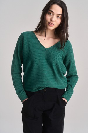 CLOVER - Pointelle Knit Organic Cotton Jumper - Dark Green from KOMODO