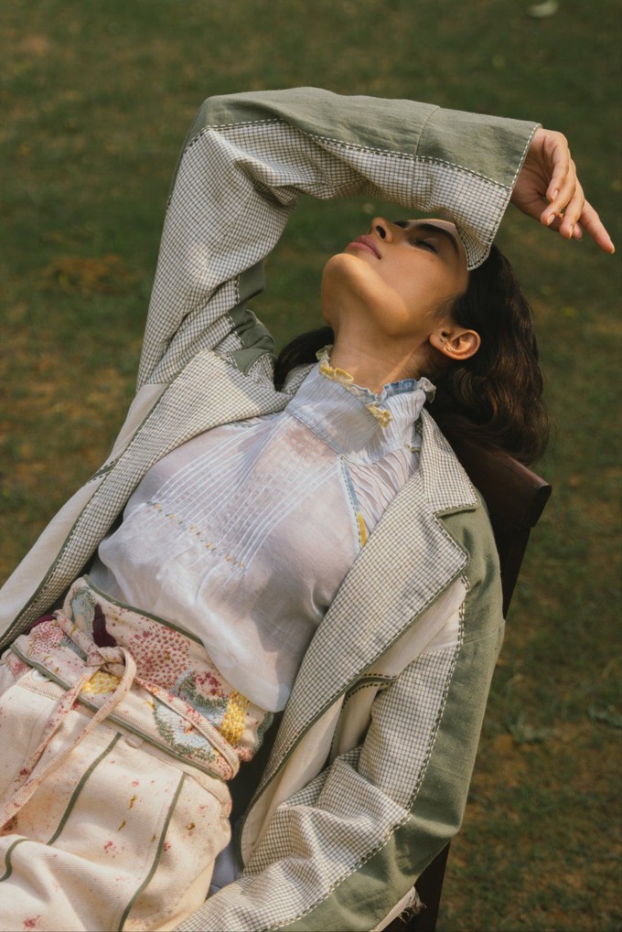 Meadows Pintucked Chanderi Blouse from Lafaani