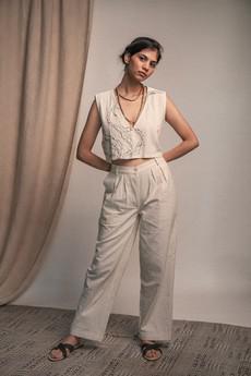 Rewind Cropped Blouse & Kora Straight Pants via Lafaani
