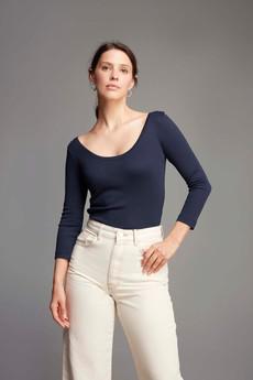 3/4 Sleeve Boat Neck Cotton Modal Blend T-Shirt via Lavender Hill Clothing