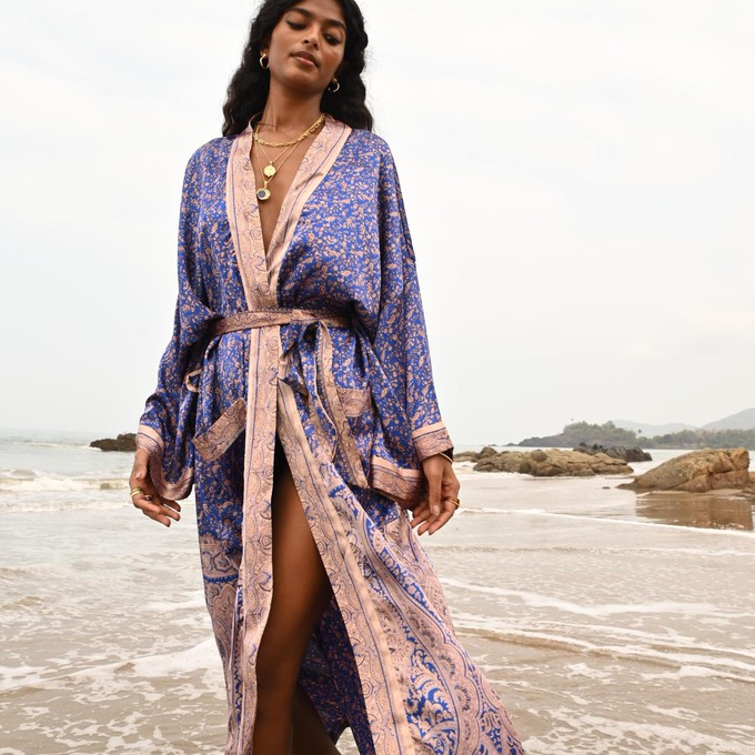 If Saris Could Talk Maxi Kimono- Indian Ocean from Loft & Daughter