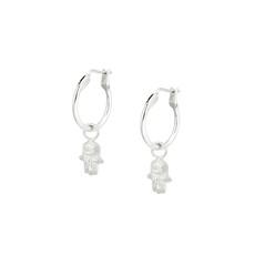 Tiny Hamsa Hoops Silver via Loft & Daughter