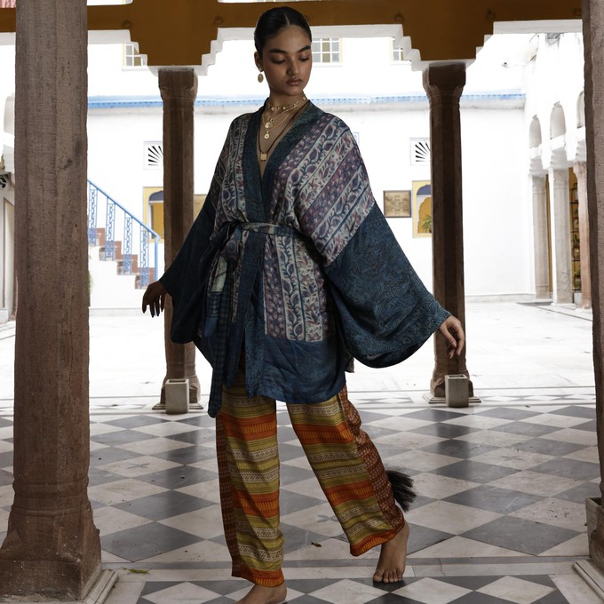 If Saris Could Talk Kimono- Indigo Overdye C from Loft & Daughter