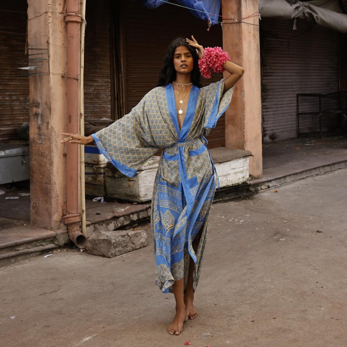 If Saris Could Talk Maxi Kimono- Lotus Lagoon from Loft & Daughter