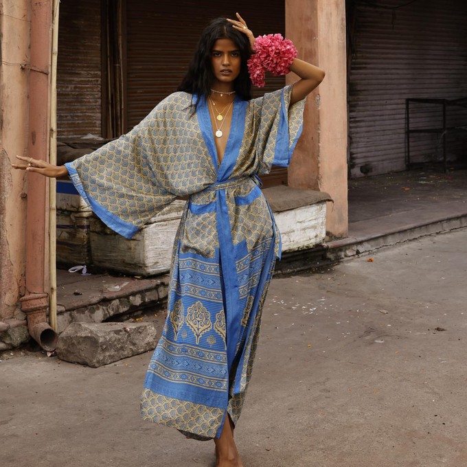 If Saris Could Talk Maxi Kimono- Lotus Lagoon from Loft & Daughter