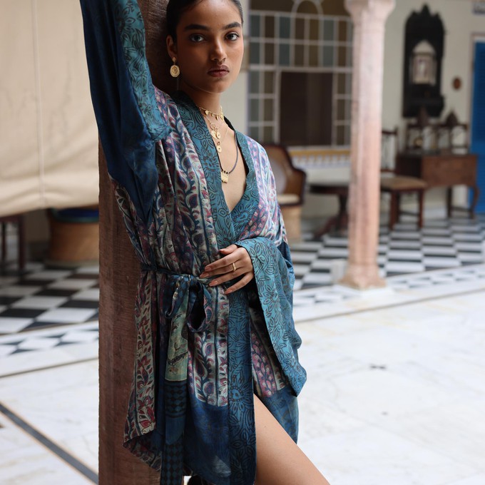 If Saris Could Talk Kimono- Indigo Overdye C from Loft & Daughter