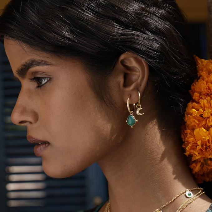 Soul Stone Hoops Green Onyx Silver from Loft & Daughter