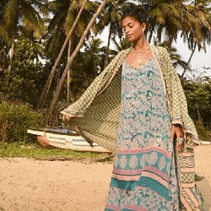 If Saris Could Talk Maxi Kimono- Indian Ocean from Loft & Daughter