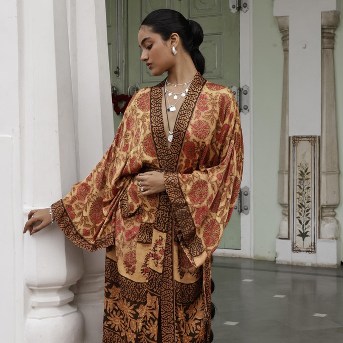 If Saris Could Talk Maxi Kimono- Sunset Marigold from Loft & Daughter