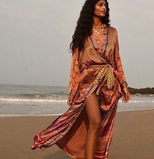 If Saris Could Talk Maxi Kimono- Indian Ocean from Loft & Daughter