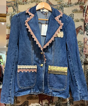 Upcycled Denim Blazer With Vintage Trims from MPIRA