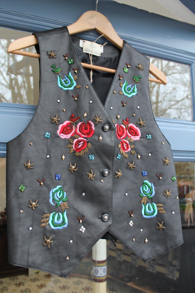 Upcycled Embroidered & Embellished Leather Waistcoat from MPIRA