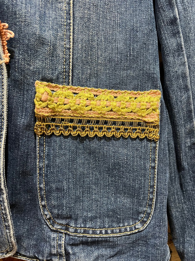 Upcycled Denim Blazer With Vintage Trims from MPIRA