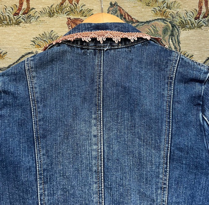 Upcycled Denim Blazer With Vintage Trims from MPIRA