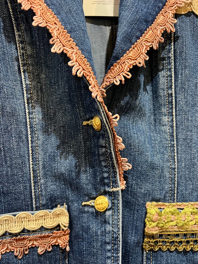 Upcycled Denim Blazer With Vintage Trims from MPIRA