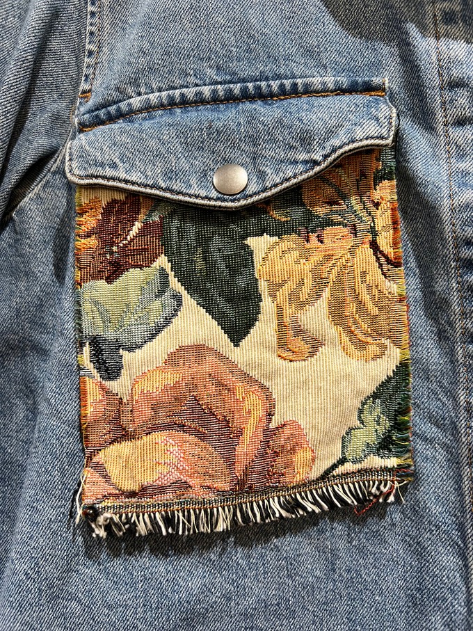 Upcycled Loose Denim Jacket With Tapestry from MPIRA