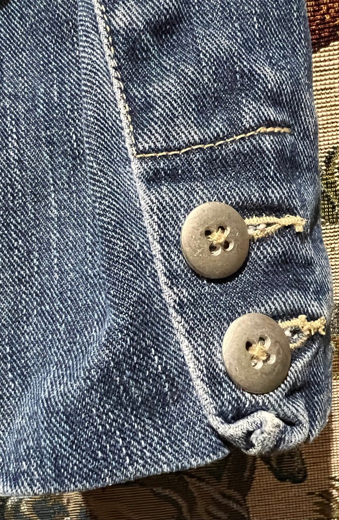 Upcycled Denim Blazer With Vintage Trims from MPIRA