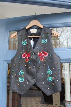 Upcycled Embroidered & Embellished Leather Waistcoat via MPIRA