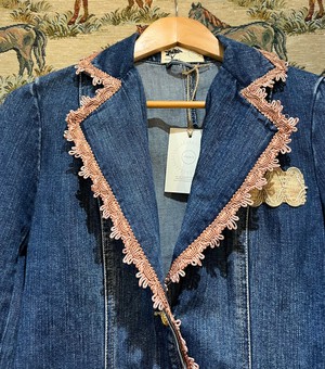 Upcycled Denim Blazer With Vintage Trims from MPIRA