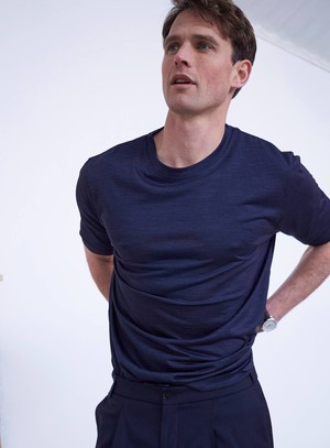 ZQ Merino Navy Stripe Super 120s T-Shirt from Neem London