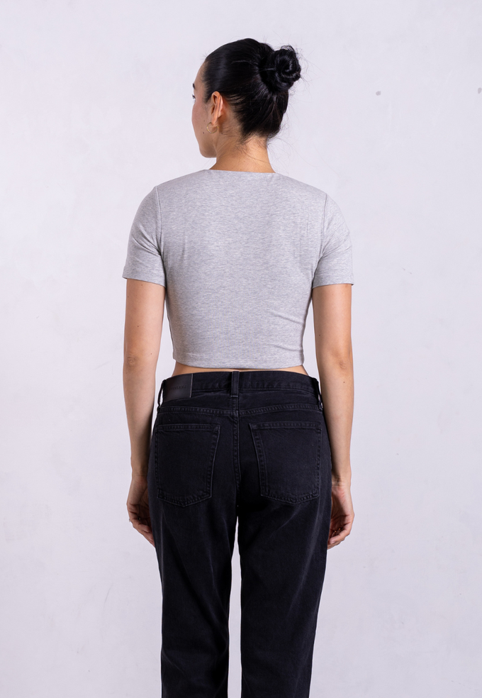 Organic Cotton Crew Cropped T-Shirt, Light Grey Marl from Not Basics