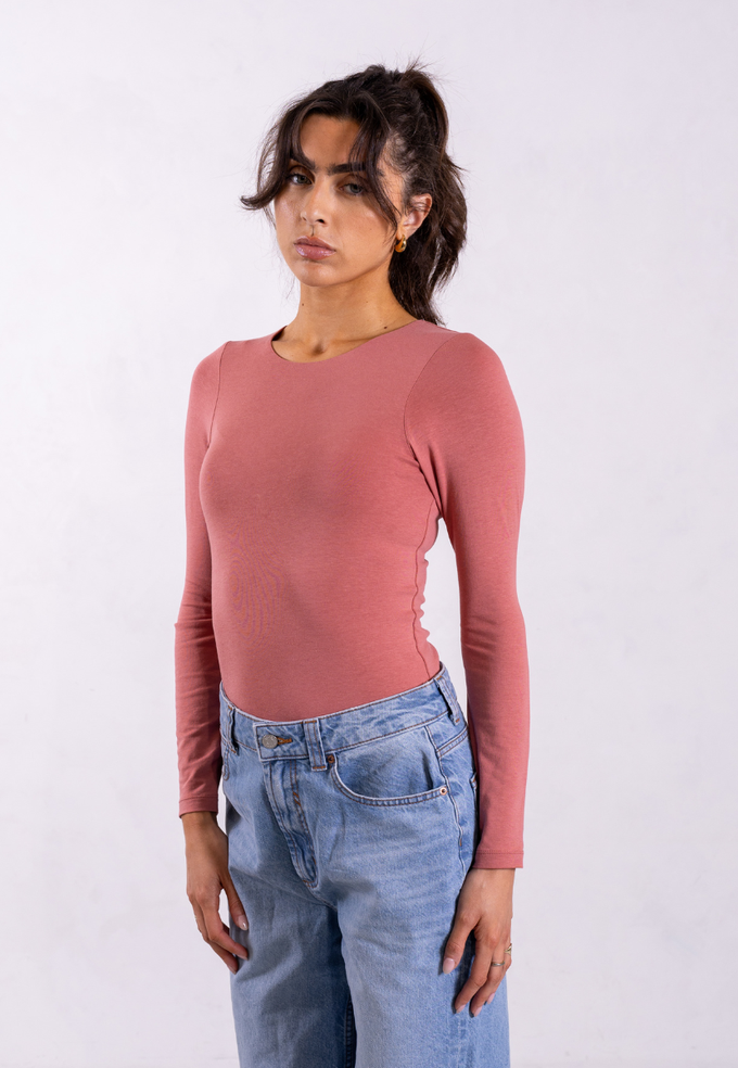 Organic Cotton Crew Long Sleeve T-Shirt, Pink Rose from Not Basics