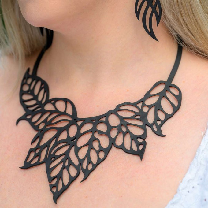 Monstera Leaf Upcycled Inner Tube Statement Necklace from Paguro Upcycle