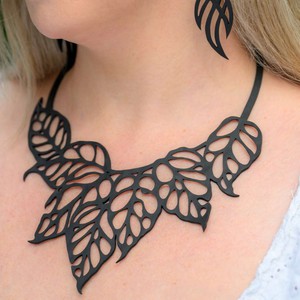 Monstera Leaf Upcycled Inner Tube Statement Necklace from Paguro Upcycle