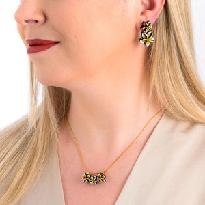 Paguro Upcycle Reclaimed Wood Earrings - Yellow Floral Kamboja Frangipani from Paguro Upcycle