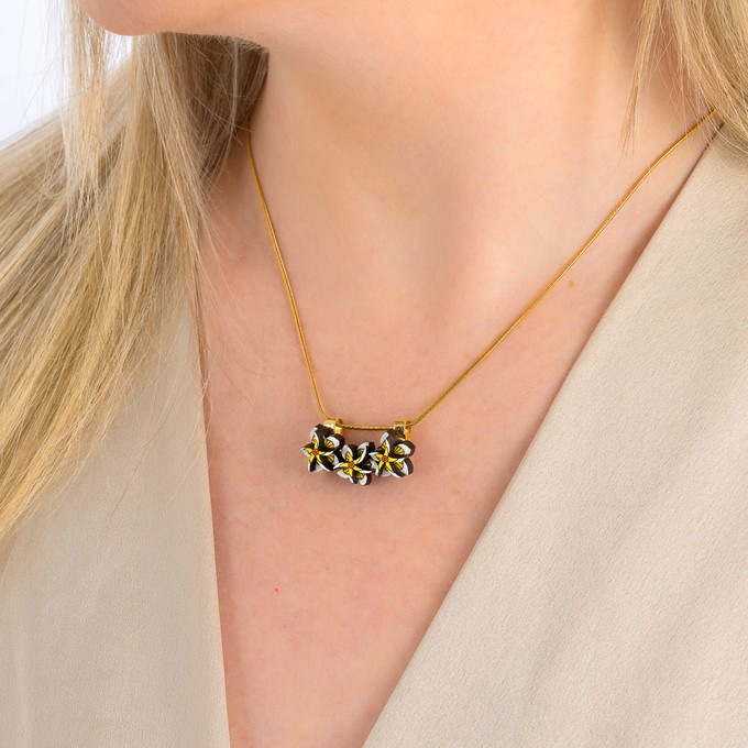 Reclaimed Wood Necklace with Floral Design - Kamboja Frangipani from Paguro Upcycle