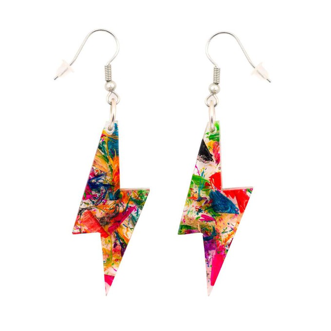Lightning Bolt Recycled Skateboard & Resin Earrings from Paguro Upcycle