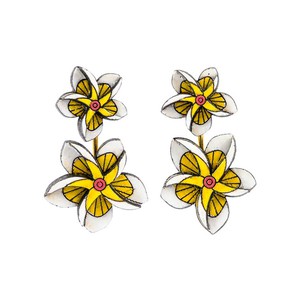 Paguro Upcycle Reclaimed Wood Earrings - Yellow Floral Kamboja Frangipani from Paguro Upcycle