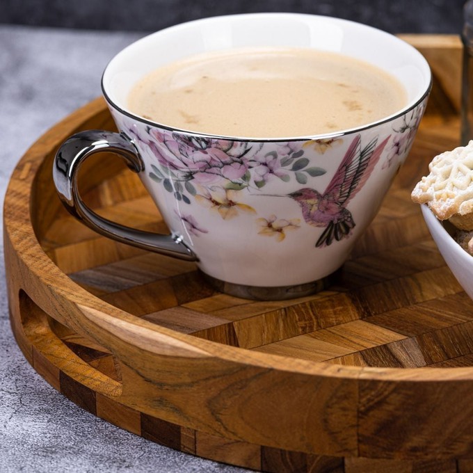 Herringbone Pattern Round Wooden Serving Tray from Paguro Upcycle